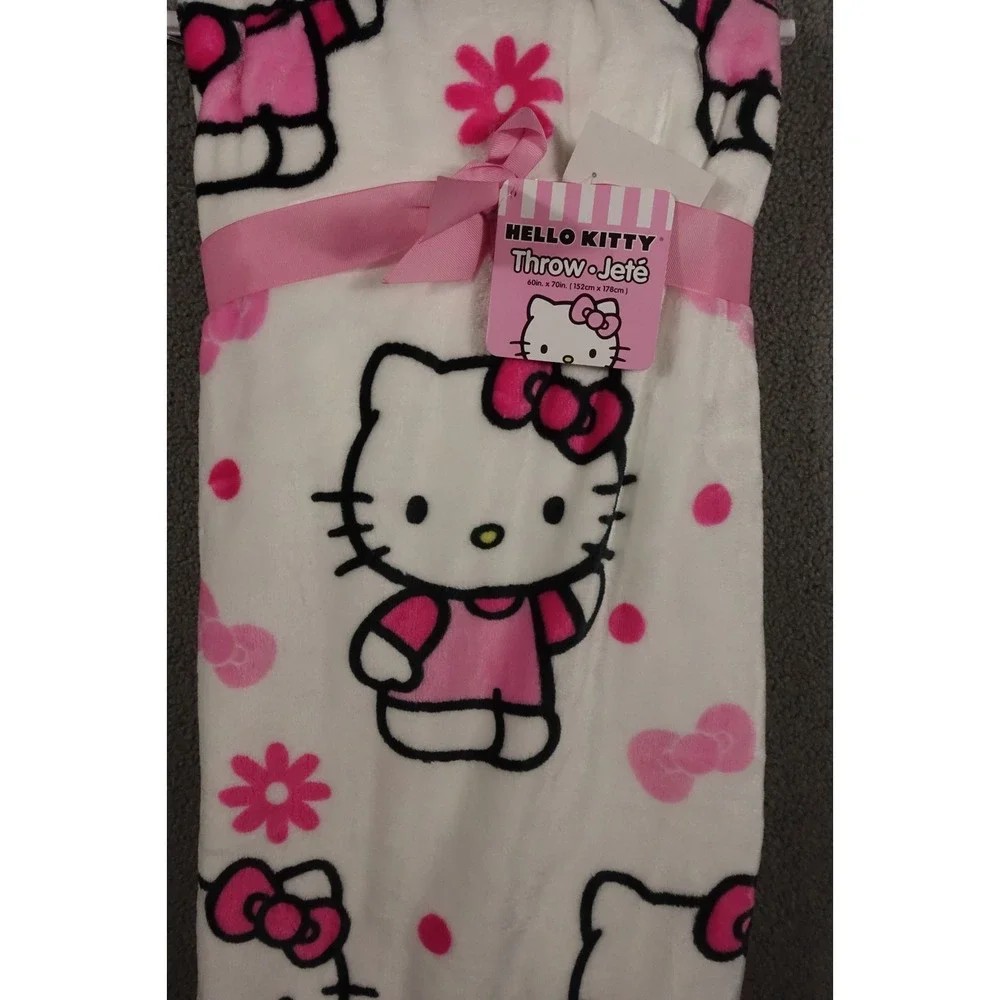 Hello Kitty Plush Throw Blanket Pink White Flowers Spring 60x70 in